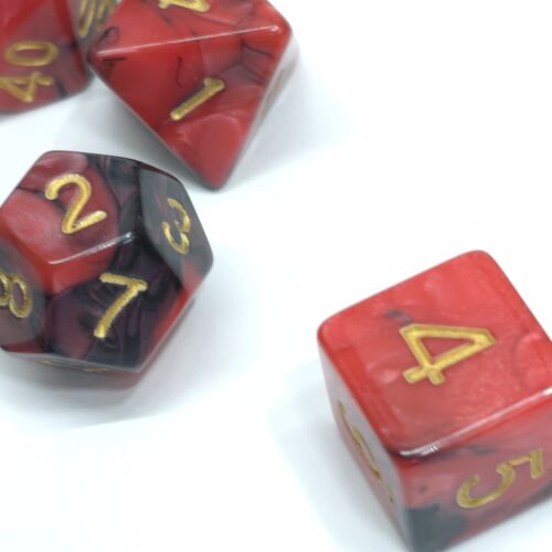 Nuevo juego de dados rojo negro mezcla poliédrica de 7 piezas con bolsa de dados D&D RPG - Imagen 3 de 5