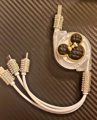 Bling 3 in 1 Retractable Charging Cable Phone Charger / iPhone Type C Micro USB - Picture 4 of 11