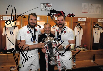 chris robshaw james haskell eddie jones feiern mit trophäe signiert 12x8 Foto