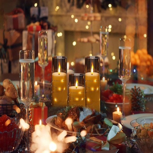 Candele tremolanti senza fiamma con stringa stella incorporata 2 telecomandi timer set di 7 - Foto 7 di 7