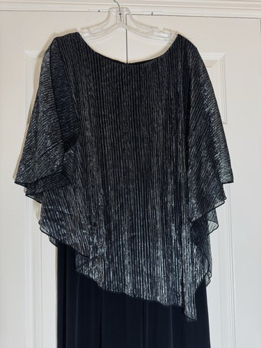 Roz & Ali Jumpsuit 16W Party Metallic Cape Overlay Stretch Wide Leg Black NEW - Picture 8 of 24