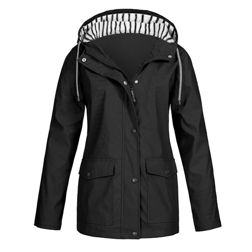 Women Solid Color Rain Jacket Outdoor Plus Waterproof Hooded Raincoat Windproof❤ - Picture 21 of 39