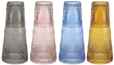 elle decor Bedside Water Carafe with Tumbler Set 33-Ounce, Pink/Amber/Gray/Blue