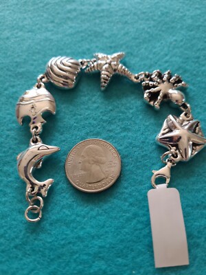 Sea Creatures Charm SS 925, Bracelet,8''L, 12.65 Grams,New,lobster clasp 