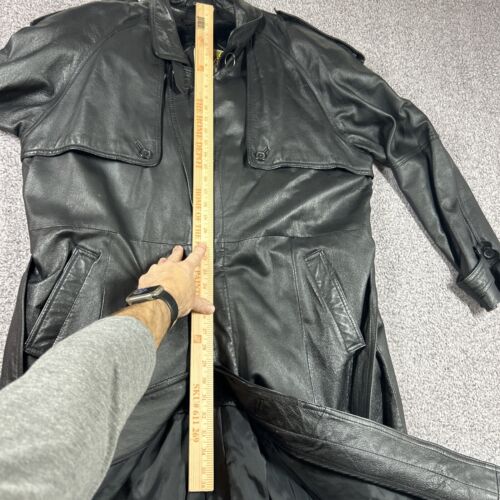 Phase 2 Vintage Mens Black Leather Trench Coat W/ Zip Fleece Liner Mens XL Neo - Picture 4 of 14