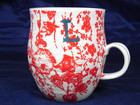 ANTHROPOLOGIE INITIAL Coffee MUG Cup Red Bird Floral MONOGRAM "L"