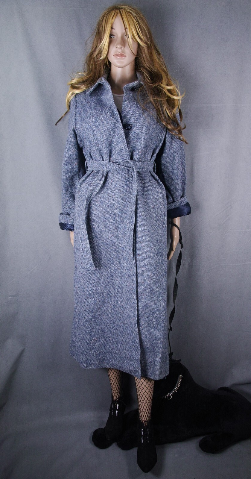 Vtg. Blue Irish Donegal Tweed Coat Hourihan Look Feel Angora Cashmere Silk Sz S image 8