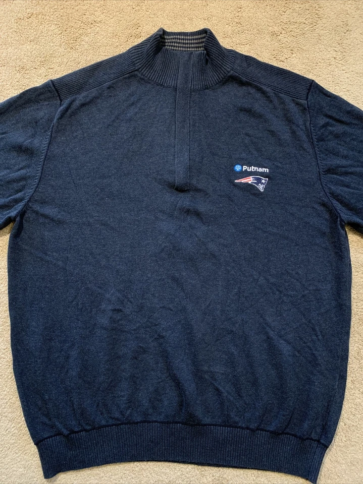 EUC Cutter & Buck NFL NEW ENGLAND PATRIOTS 1/4 Zip Cotton Sweater NAVY M MSP $95 - Image 2 of 4