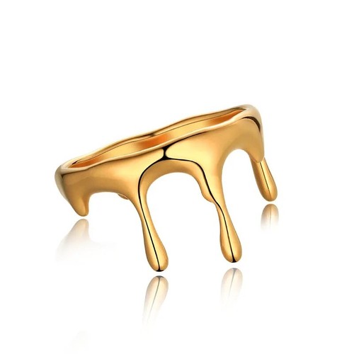 Dripping Drop Ring 18K Gold Stainless Steel Statement Band Unique Jewelry - Picture 8 of 8