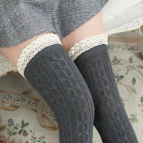 Women Ladies Knit Thigh-High Over the Knee Socks Winter Long Stockings Warm Xmas - Picture 109 of 126