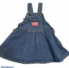 Vtg OshKosh B'gosh Girls Vestbak Denim Jean Jumper Dress Bib Overalls 18M USA