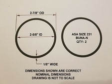 O-ring Size 231, 2-5/8" ID x 2-7/8" OD x 1/8" thick. Buna-N.   Qty 2. Brand New.