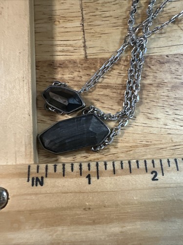 Vera Wang Silver Tone Double Layer Black & Gray Geometric Pendant Chain Necklace - Picture 7 of 9