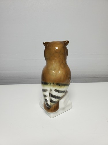 Statuina ceramica gufo vintage occhi di vetro dipinti a mano Germania Ovest seduta su libri - Foto 4 di 8