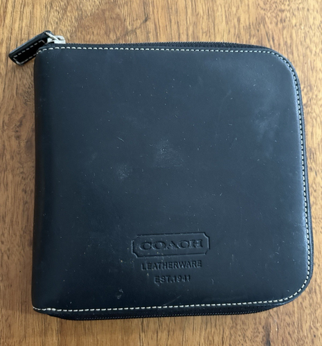 Coach Leather CD DVD Case Black Zip Around 12 Sleeves Leatherware Vtg