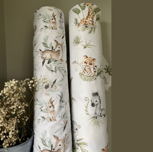 Cotton Fabric Kids , Woodland, Forest Animals, 100% cotton , natural 158 cm 64'' - Picture 7 of 11