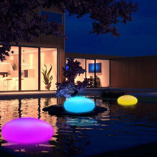 Solar Garden Lights Outdoor Glow Cobblestone Shape Lamp Garden Decor Light-Wh... - Picture 3 of 9
