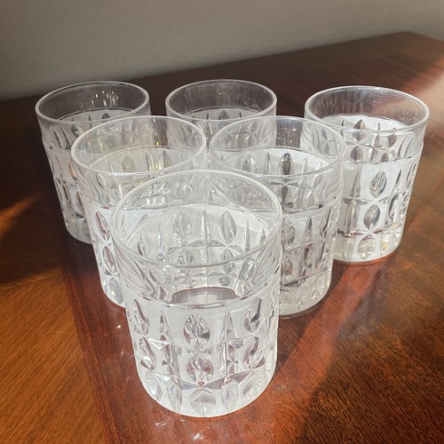 6 Gorham Olive Cut Mid Century Modern Glam Double Old Fashioned Crystal Glasses - Picture 13 of 18