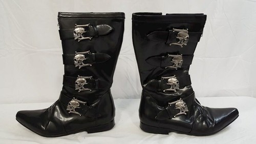 Demonia Faux Leather Skulled High Boots Men Women