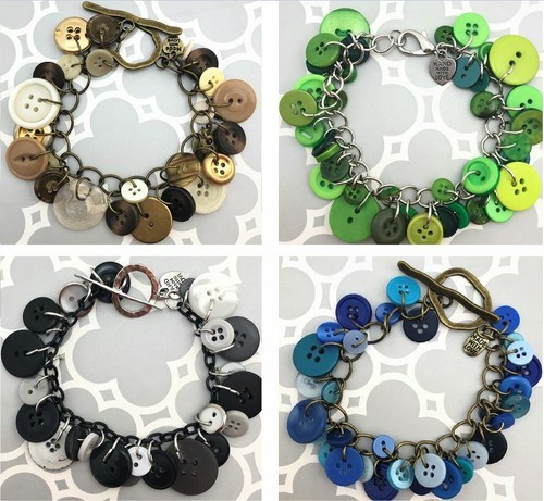 Unique Handmade " Cute as a Button"  Charm Bracelets - Picture 1 of 14