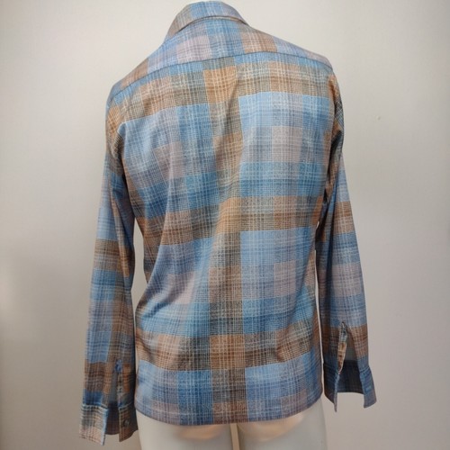 Vintage Joel Cal-Made 70s Disco Hemd Herren M geometrisch kariert Polyester Freizeit - Bild 7 von 16