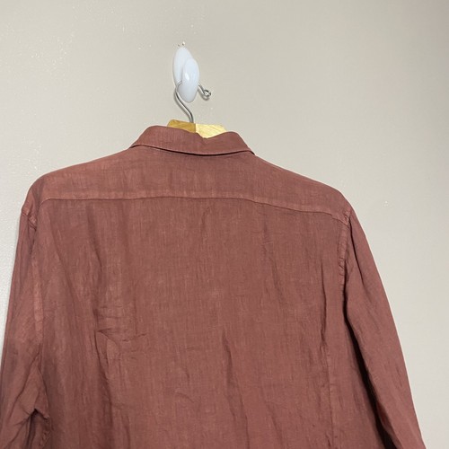 Tintoria Mattei 954 Long Sleeve Slim Shirt Top Linen Dyed Red Size 44 - 17 1/2 - Picture 9 of 14