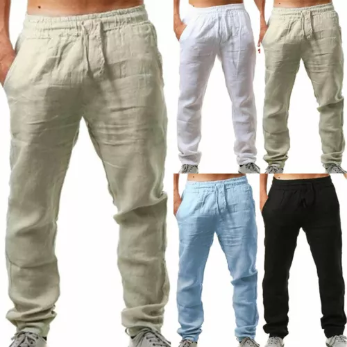 Herren Urlaub Leinen Optik Hose Stoffhose Lang Freizeithose Sommerhose Sporthose - Bild 1 von 20