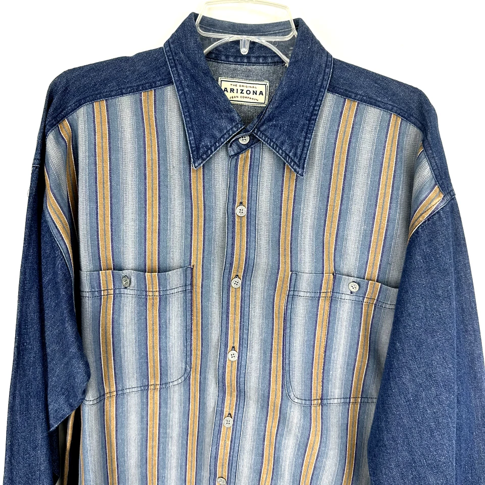 Camisa vaquera vintage Arizona Jeans a rayas talla grande algodón abotonada Foto 2 de 4
