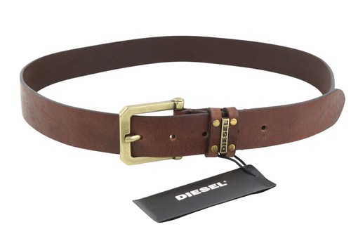 DIESEL B-And Men Belt 95 CM Dark Brown Leather Gold Tone Buckle Closure Logo - Picture 2 of 10