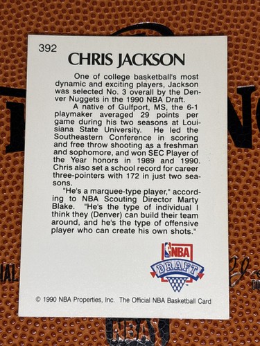 1990-91 NBA Hoops Chris Jackson Rookie Card #392 Nuggets - Picture 2 of 3