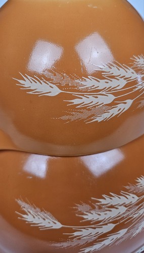 Vintage Pyrex Herbst Ernte Weizen Aschenputtel Rührschüsseln Set 441, 443, 444 LESEN - Bild 3 von 10