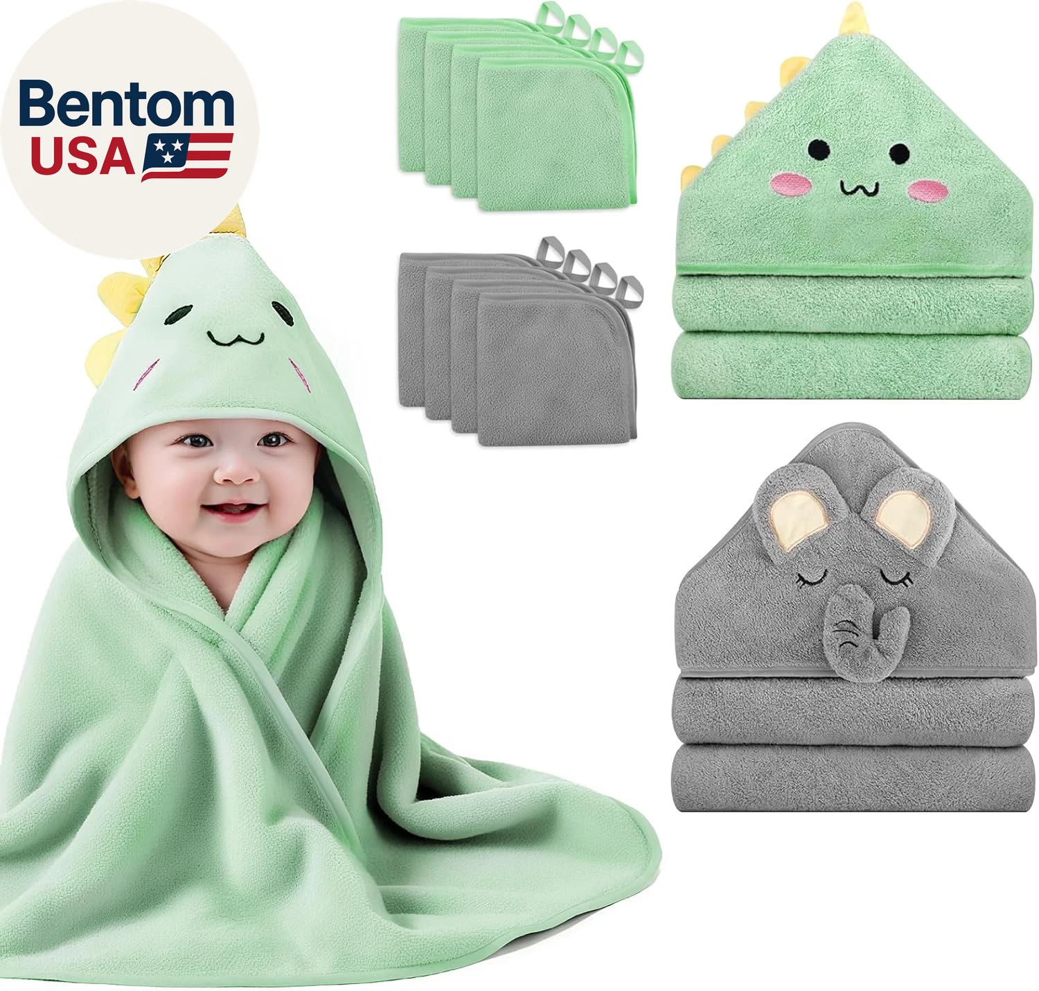 10 PCS Cute Baby Towels Set, 2 PCS Soft Baby Hooded Towels & 8 PCS Washcloths, B
Opens in a new wind