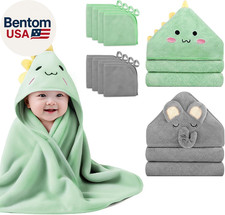 10 PCS Cute Baby Towels Set, 2 PCS Soft Baby Hooded Towels  8 PCS Washcloths, B