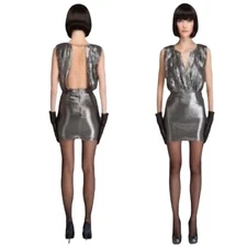 Opening Ceremony Metallic Lamé-effect Open-back  Mini Dress Size Medium