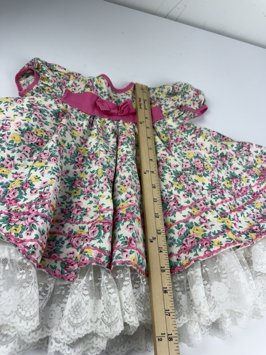 Vintage Jo Lene 80s 90s Cottage Lace Frilly Toddler Girls Rose Floral Dress 18M View 3