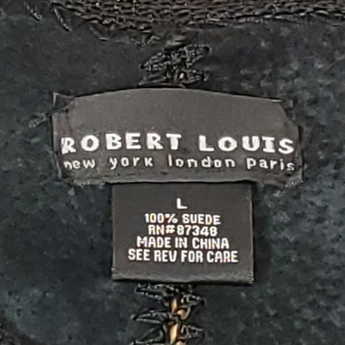 Robert Louis Black Suede Jacket Women's Sz L Patch Fringe Crochet Boho Chic - Picture 4 of 11