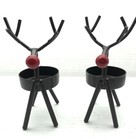 Reindeer Candle Holders Votive Dark Brown Metal Red Nose Decor 2-Piece Holiday S