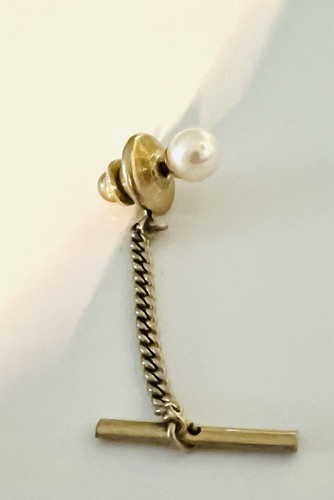 Tie Tack Pin Lapel Vintage Faux Pearl Gold Tone by Hickok U.S.A. Vintage - Picture 4 of 8