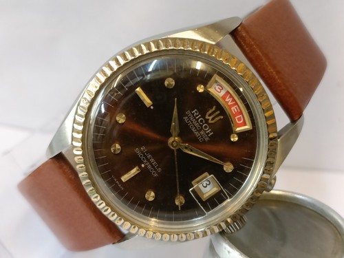 VINTAGE RICOH PRESIDENT DAY AUTOMATIC BROWN DIAL JAPAN MEN'S WORKING CONDITION - Picture 6 of 21