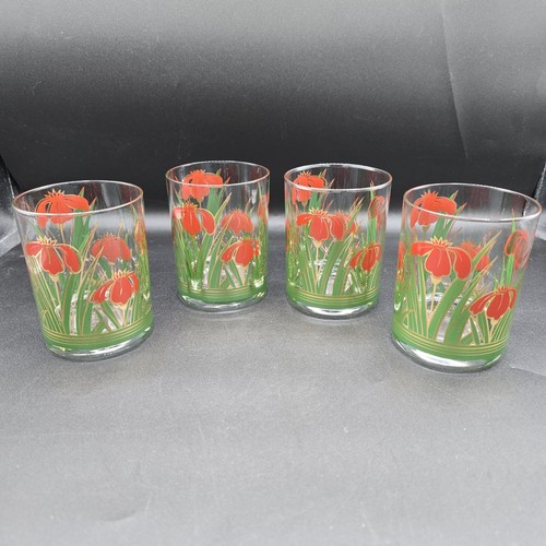 Set of 4 CULVER 22Kt Gold Red CINNABAR IRIS Lowball Double Old Fashioned Glasses - Picture 2 of 9
