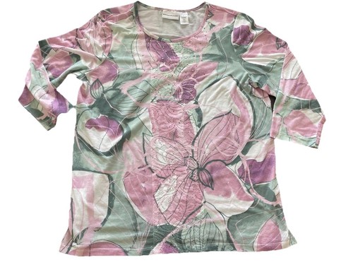 Alfred Dunner top Medium purple floral pullover womens blouse graphic coastal M