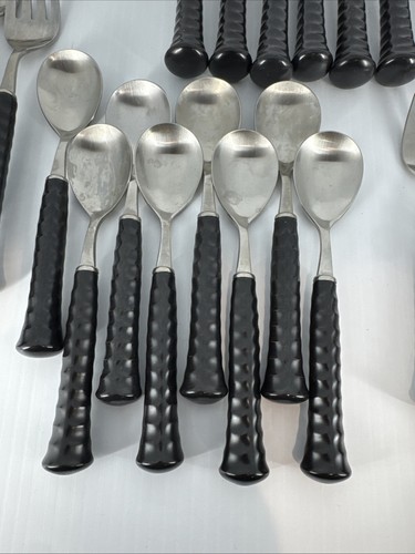 Noritake Primastone Black Flatware Set 42pc 18/8 Stainless & Ceramic READ - Picture 3 of 12