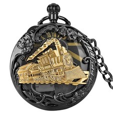 Uncommon Musical Movement Pocket Watch Train Case Quartz Fob Watches with Chain