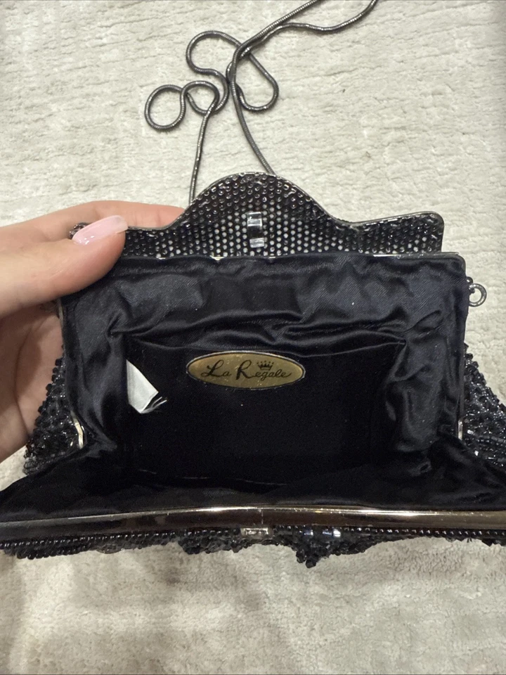 Винтажный 1980-х LaRegale черный бисером многоцветная эмаль специальный случай сумочка сумка - Изображение 4 из 4