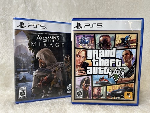 Assassin’s Creed Mirage + Grand Theft Auto V (GTA 5) Lot - Sony PS5 Tested - Picture 1 of 3