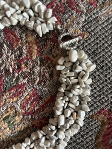 Vintage Howlith Halsband Halskette klobig schwer weiß grau Halbedelsteine - Bild 3 von 5