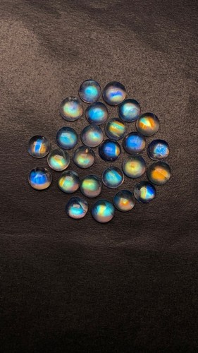AAAAA Azul Multi Llamante Fuego Arco Iris Piedra Lunar, Forma Redonda Lote Cabujón Tamaño 4MM - Imagen 6 de 20