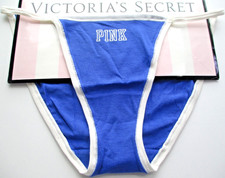 VICTORIA'S SECRET PINK Cotton String Bikini Panty VS Blue Logo S M L XL NWT