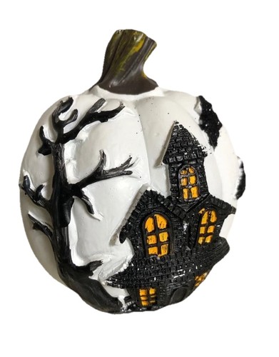 Weißer Kürbis Wohndeko Harz Spukhaus/Figur saisonal klassisch traditionell - Bild 1 von 2