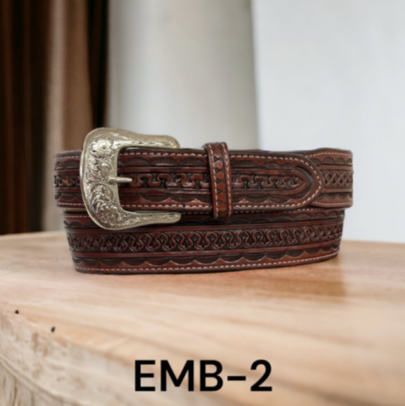 Western Rodeo Brown Tapered Tooled Roughout Leather Belt Floral Billet Size 42